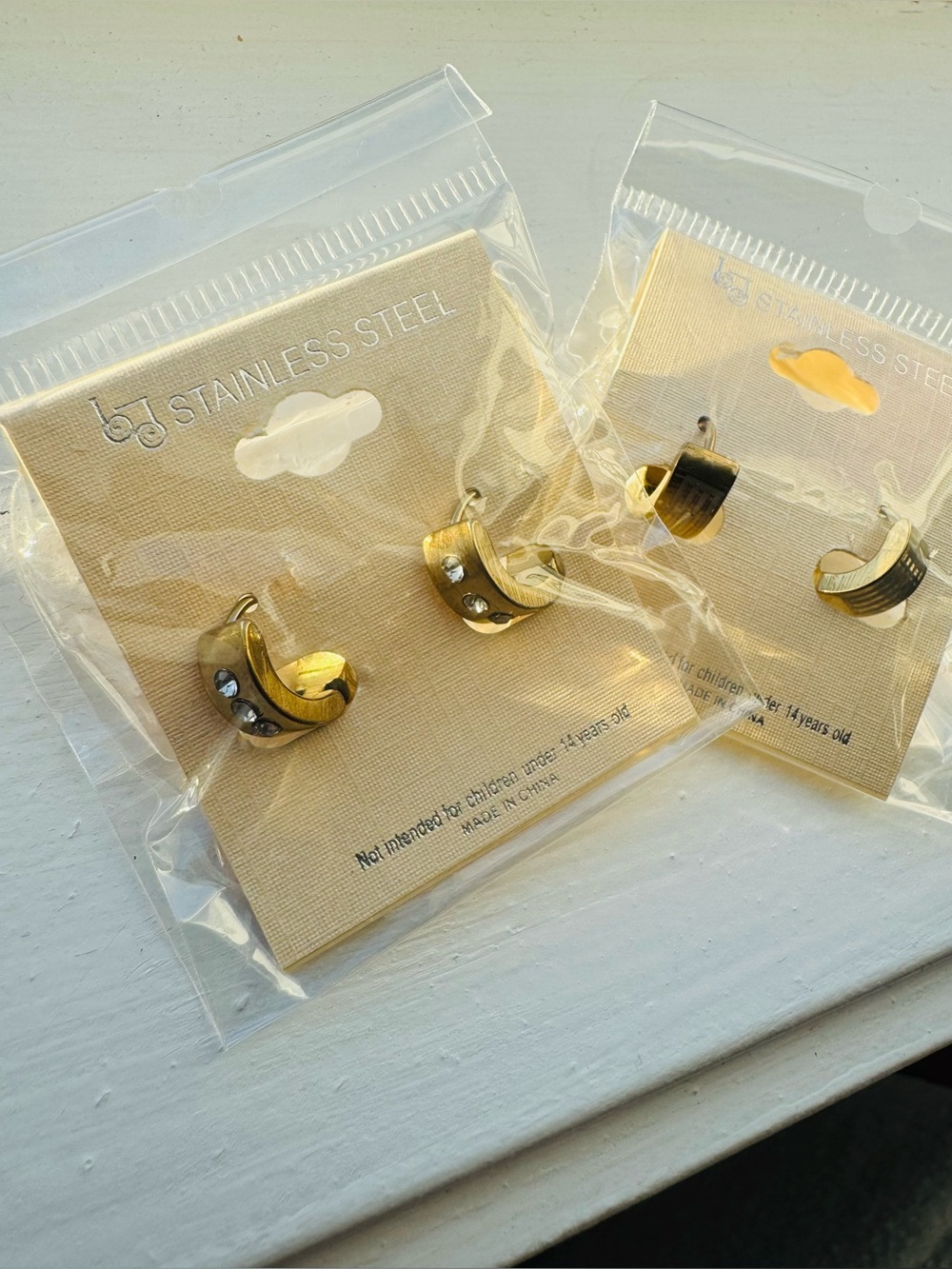 Gold Stainless Steel Huggie Hoop Earrings with Crystal Accents